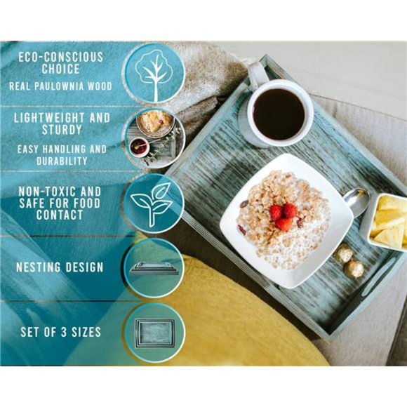 Rustic Wooden Serving Trays with Handle - Set of 3 - Large, Medium and Small - Picture 6 of 7